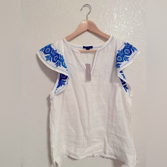 Jcrew blouse beautiful white with blue embroidery - Picture 2 of 5